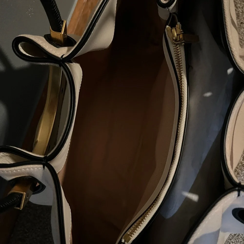 cult gaia Beige Shoulder Bag with Black Handles and Gold Accent - Picture 9 of 14